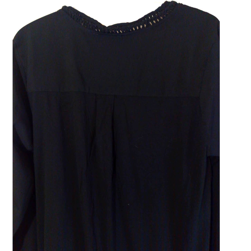 Gibson Latimer Women Sz L Black Macrame Jersey Back Long Sleeve Button Top - Picture 4 of 7